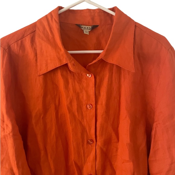 Ecru Anthropologie 100% Linen Orange Tunic Blouse Button Down XL - Picture 3 of 10